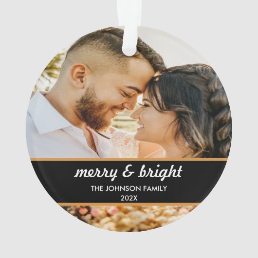 Merry en Bright | elegante kerstfeestfoto Ornament (achterkant)