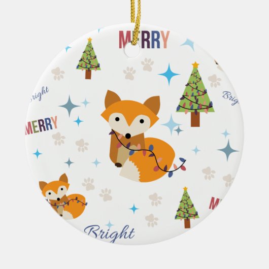 Merry en Bright Fox Keramisch Ornament (Voorkant)