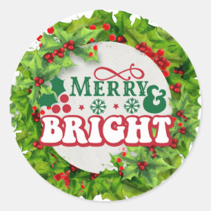 Merry en Bright Fun Holly Berries Ronde Sticker