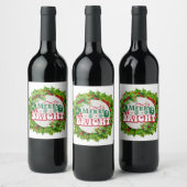 Merry en Bright Fun Holly Berries Wijn Etiket (Flessen)