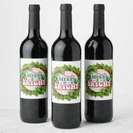 Merry en Bright Fun Holly Berries Wijn Etiket