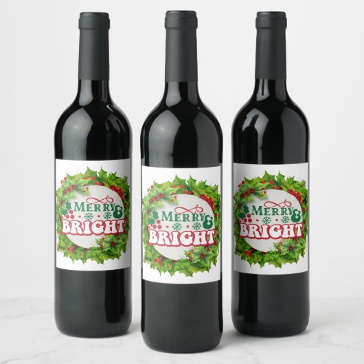 Merry en Bright Fun Holly Berries Wijn Etiket (Flessen)