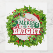 Merry en Bright Fun Holly Berries Wijn Etiket (Enkel label)