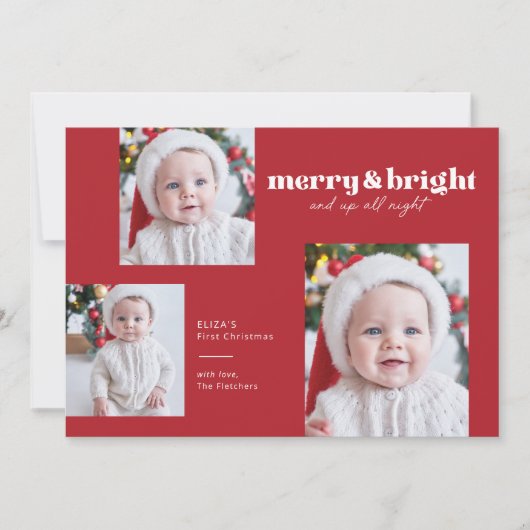 Merry en Bright Funny Babys Eerste Kerstmis Kaart (Voorkant)