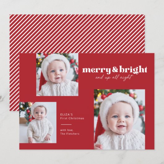 Merry en Bright Funny Babys Eerste Kerstmis Kaart (Voorkant / Achterkant)