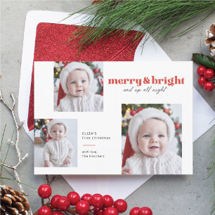 Merry en Bright Funny Babys Eerste Kerstmis Kaart