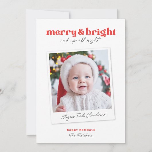 Merry en Bright Funny Babys Eerste Kerstmis Kaart (Voorkant)