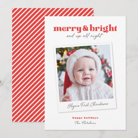 Merry en Bright Funny Babys Eerste Kerstmis Kaart (Voorkant / Achterkant)