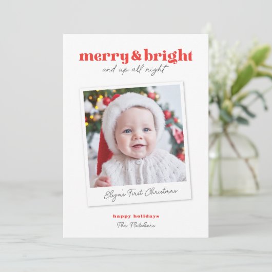 Merry en Bright Funny Babys Eerste Kerstmis Kaart (Staand voorkant)