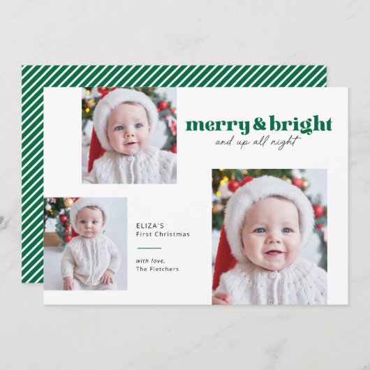 Merry en Bright Funny Babys Eerste Kerstmis Kaart (Voorkant / Achterkant)