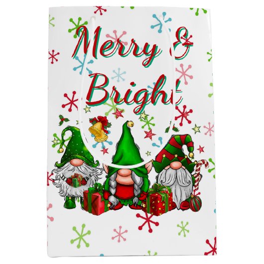 Merry en Bright gnomen Medium Cadeauzakje (Voorkant)