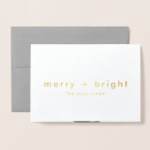 Merry en Bright | Gold Minimale kerstfoto Folie Kaarten (Voorkant met envelop)