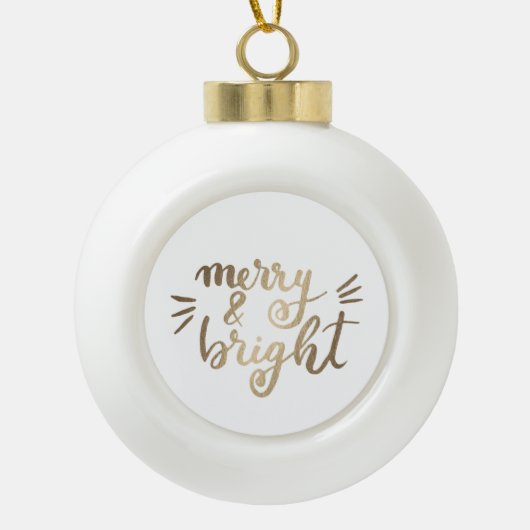 Merry en bright - goud keramische bal ornament (Voorkant)
