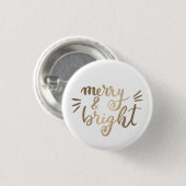 Merry en bright - goud ronde button 3,2 cm (Voorkant /achterkant)