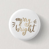 Merry en bright - goud ronde button 3,2 cm (Voorkant)