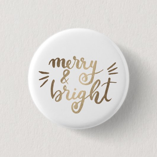Merry en bright - goud ronde button 3,2 cm (Voorkant)