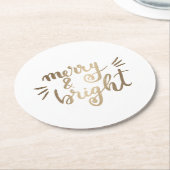Merry en bright - goud ronde kartonnen onderzetter (Gebogen)