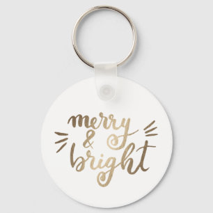 Merry en bright - goud sleutelhanger