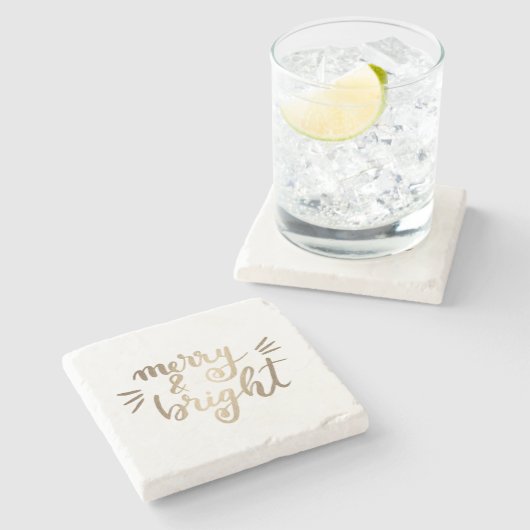 Merry en bright - goud stenen onderzetter (Zijkant)