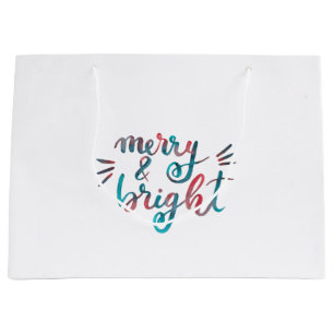 Merry en bright - groen en rood groot cadeauzakje