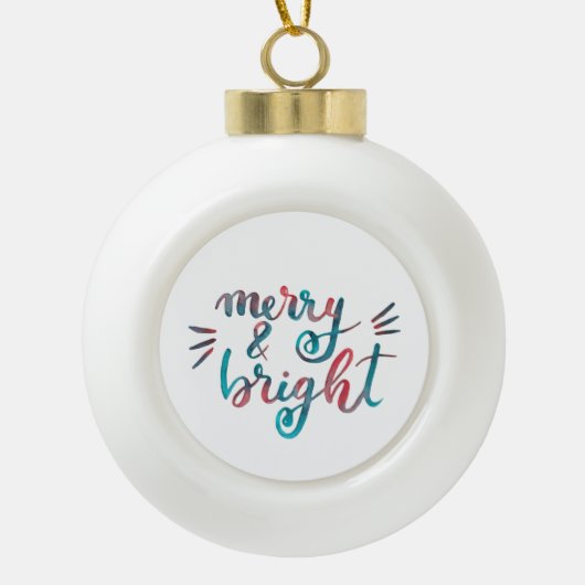 Merry en bright - groen en rood keramische bal ornament (Voorkant)