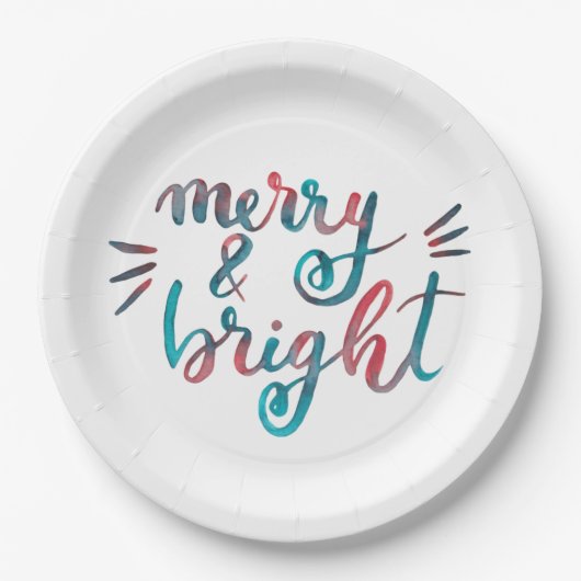 Merry en bright - groen en rood papieren bordje (Voorkant)