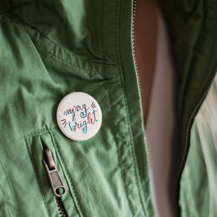 Merry en bright - groen en rood ronde button 3,2 cm