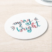 Merry en bright - groen en rood ronde kartonnen onderzetter (Gebogen)