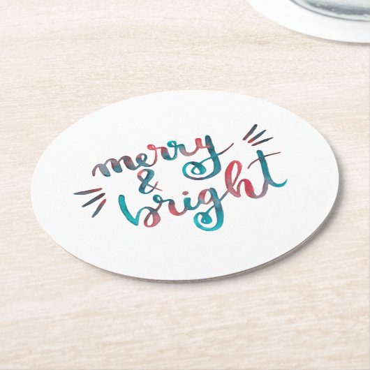 Merry en bright - groen en rood ronde kartonnen onderzetter (Gebogen)