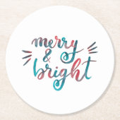 Merry en bright - groen en rood ronde kartonnen onderzetter (Voorkant)