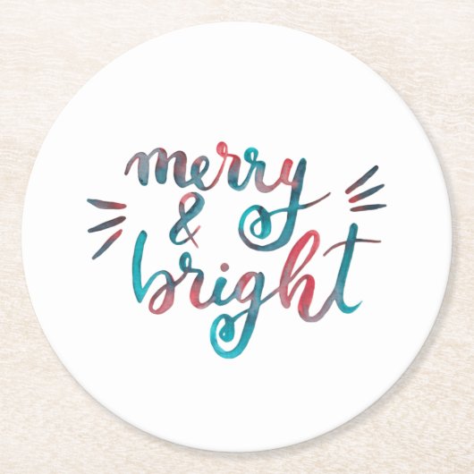 Merry en bright - groen en rood ronde kartonnen onderzetter (Voorkant)
