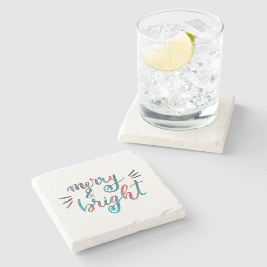 Merry en bright - groen en rood stenen onderzetter (Zijkant)