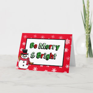 Merry en Bright Hand Drawn Snowman Kaart