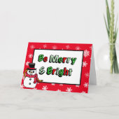Merry en Bright Hand Drawn Snowman Kaart (Voorkant)