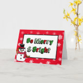 Merry en Bright Handgetekende Sneeuwman Kaart (Gele Bloem)