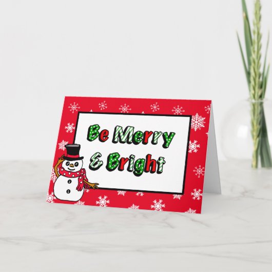 Merry en Bright Handgetekende Sneeuwman Kaart (Voorkant)