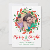 Merry en Bright | Holly Wreath Cheerful One Photo Feestdagenkaart (Voorkant)