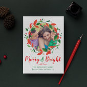 Merry en Bright | Holly Wreath Cheerful One Photo Feestdagenkaart