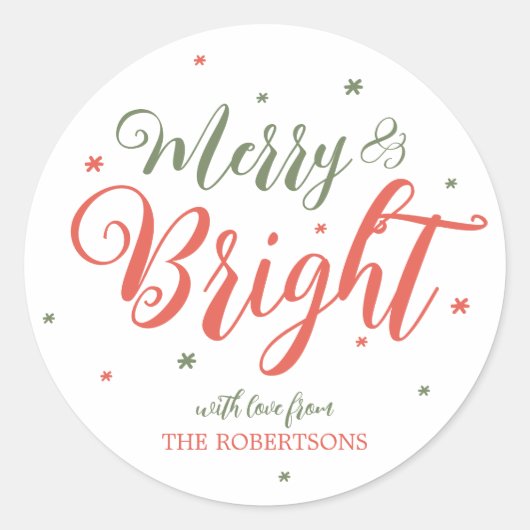 Merry en Bright Kerst sticker (Voorkant)