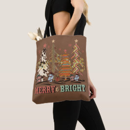Merry en Bright kerstbomen Boho Shopping Tote Bag
