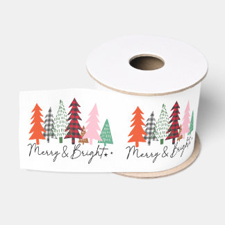 Merry- en Bright-kerstboomstructuur Grosgrain Lint