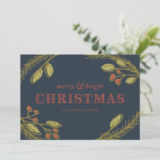 Merry en Bright kerstcadeautje Feestdagenkaart (Staand voorkant)