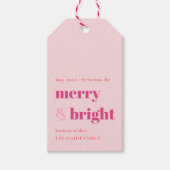 Merry en Bright kerstcadeautjes Roze gips Cadeaulabel (Voorkant)