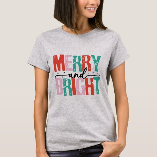 Merry en Bright kerstfeest T-shirt (Voorkant)