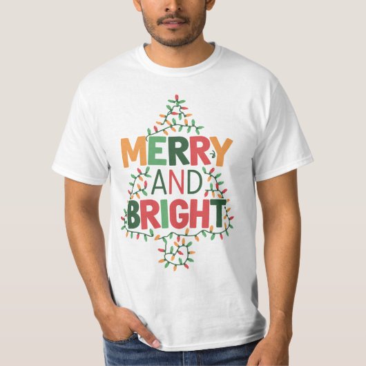 Merry en Bright kerstfeest T-shirt (Voorkant)