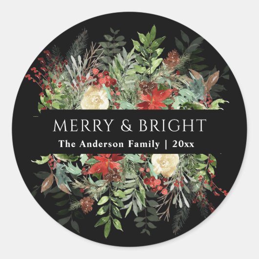Merry en Bright | Kerstmis met Noel Rustic Ronde Sticker (Voorkant)