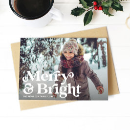 Merry en Bright leuk retro foto Kerstmis Feestdagenkaart