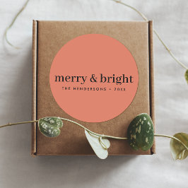 Merry en Bright | Minimale kerstverlichting Ronde Sticker