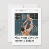 Merry en Bright | Minimale Rode Kerstfoto Feestdagenkaart (Voorkant)