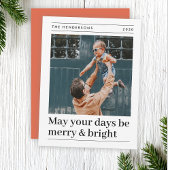 Merry en Bright | Minimale Rode Kerstfoto Feestdagenkaart